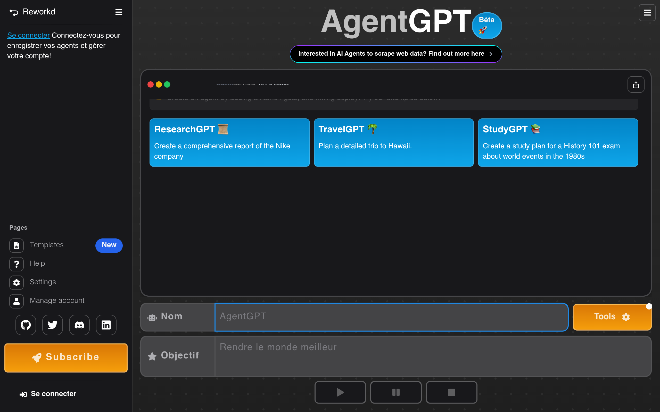 Aperçu de AgentGPT