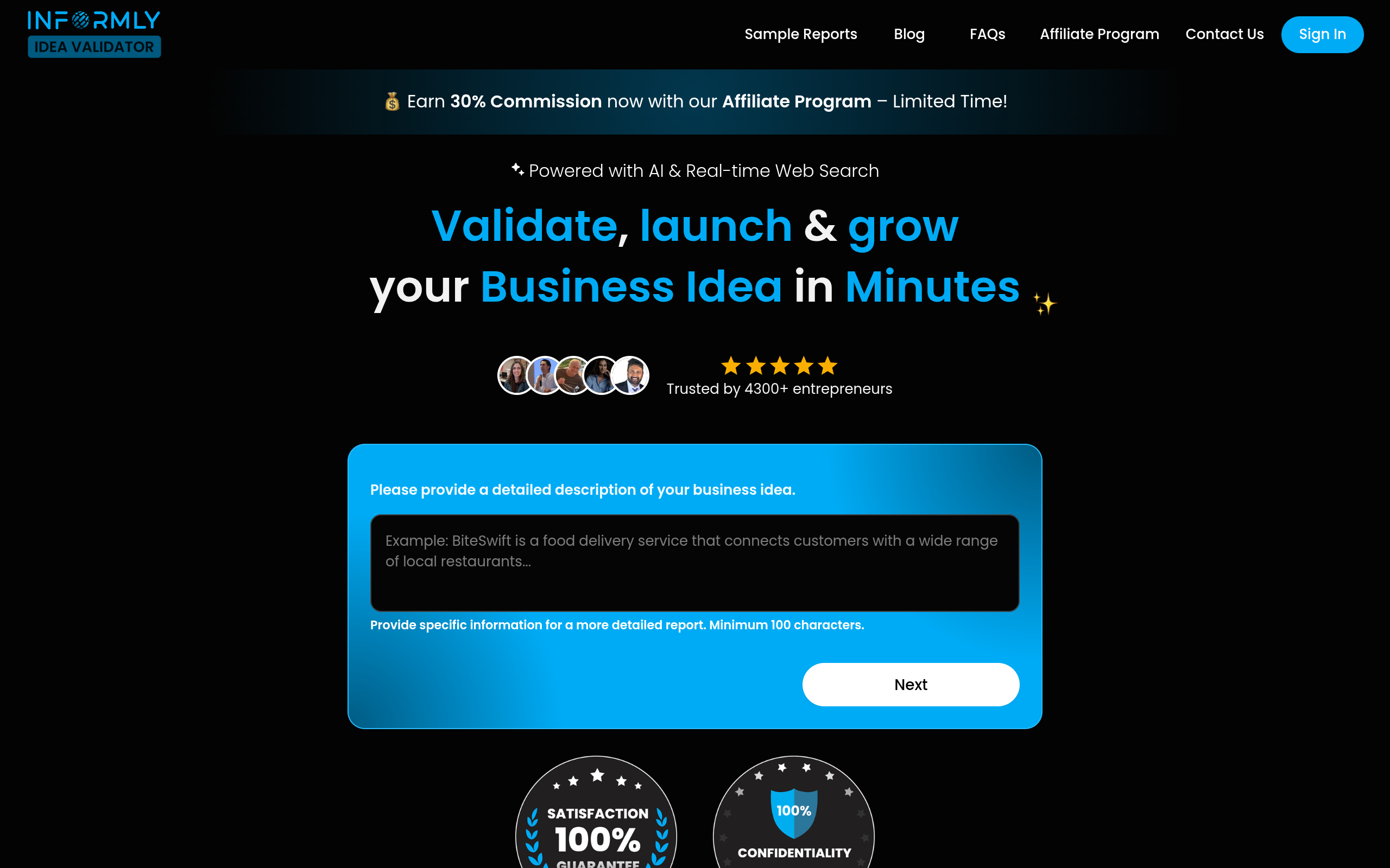 Aperçu de Informly Idea Validator