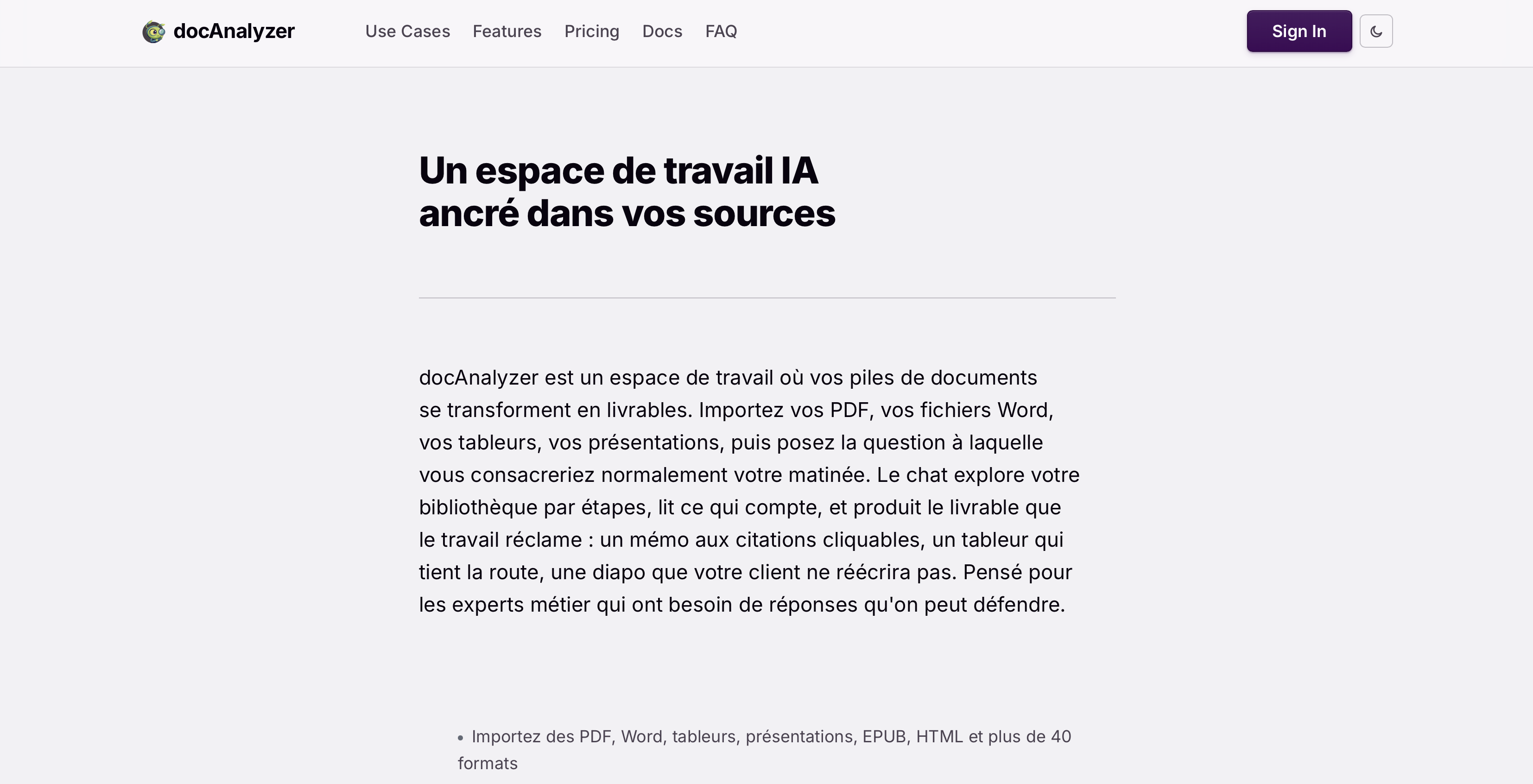 Aperçu de docAnalyser